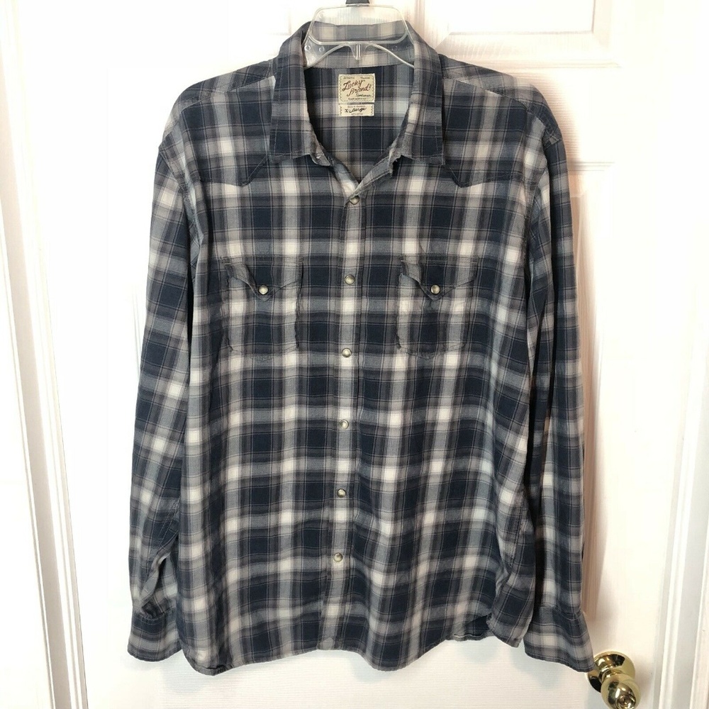 Lucky Brand Men’s Size XL Blue Plaid Snap Front